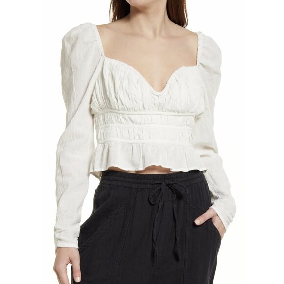 Free People Chloe Smocked Tie Neck Cotton Top - Picture 1 of 11